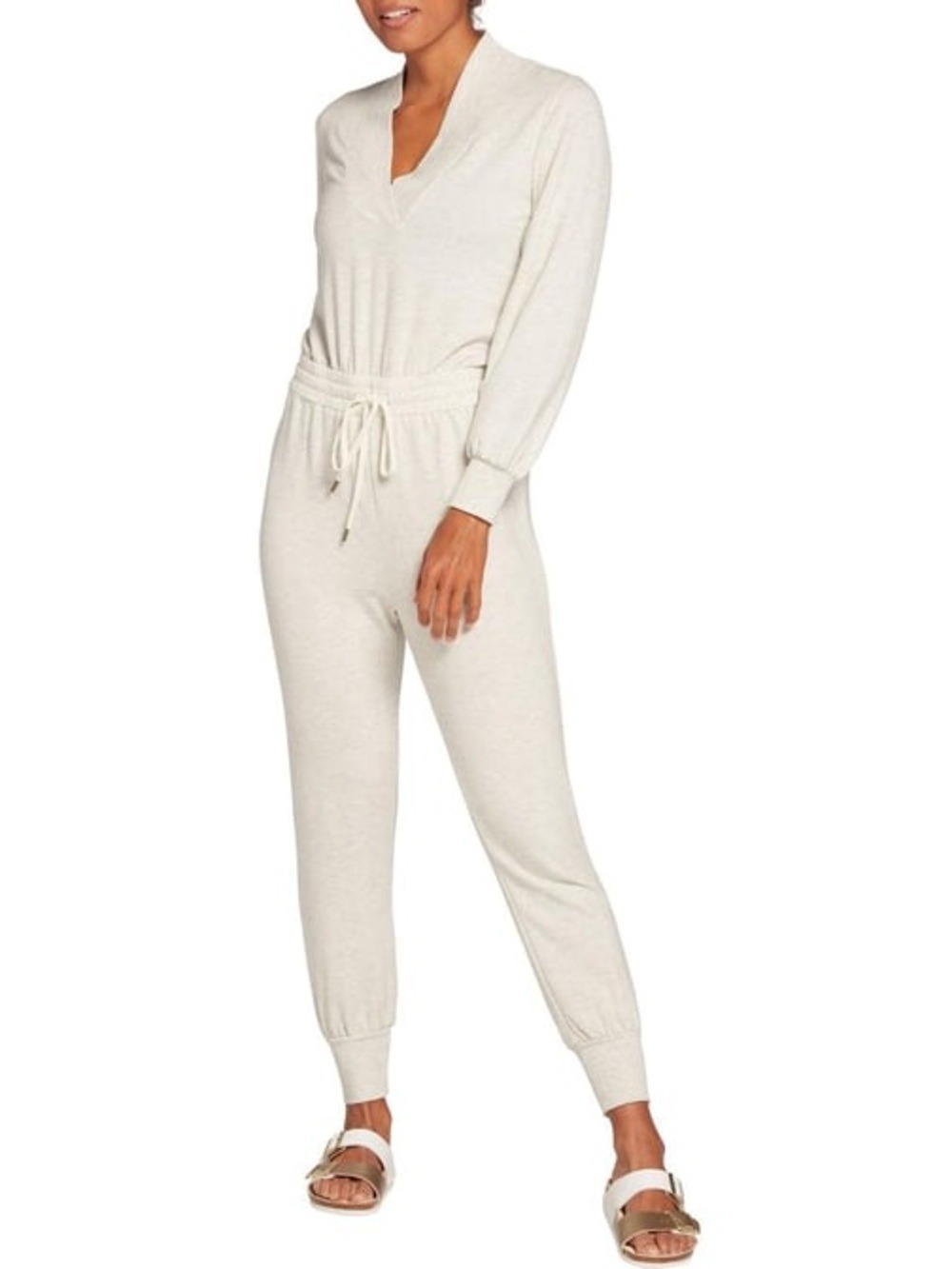 CALIA Women's Shawl Collar Jumpsuit in the Light Grey Heather colorway